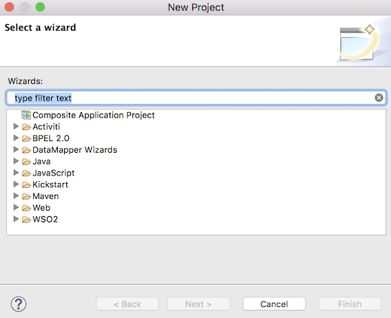 Create new project dialog