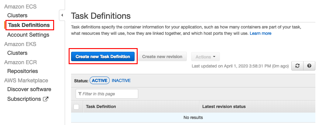 Create New Task Definition