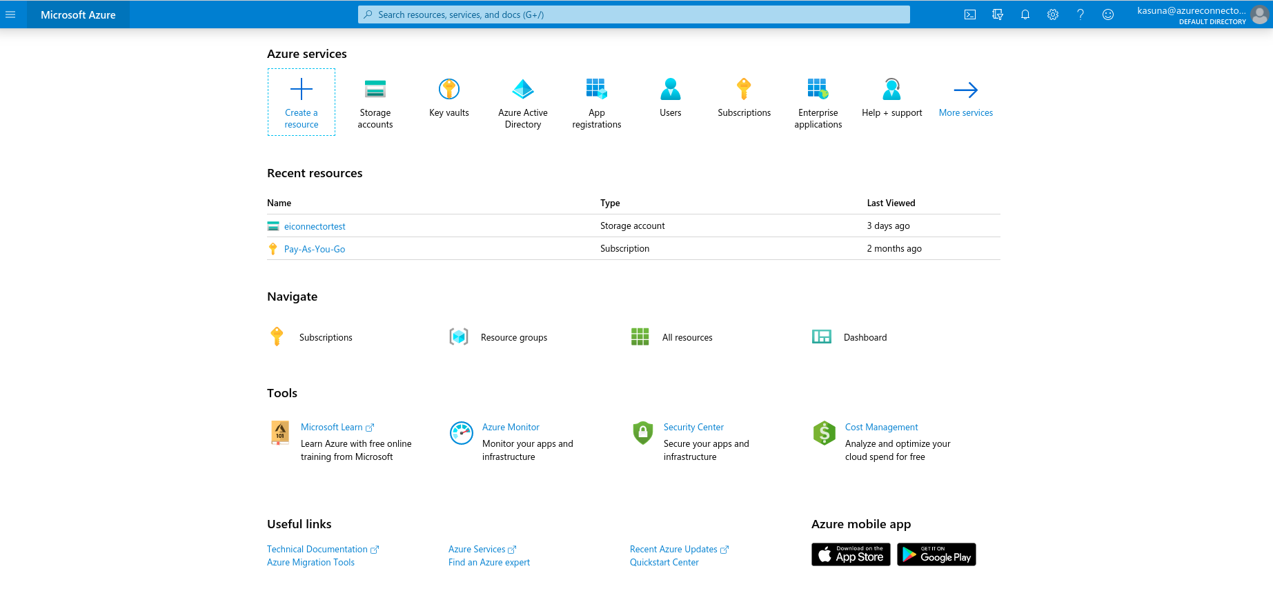 MS Azure Home Page